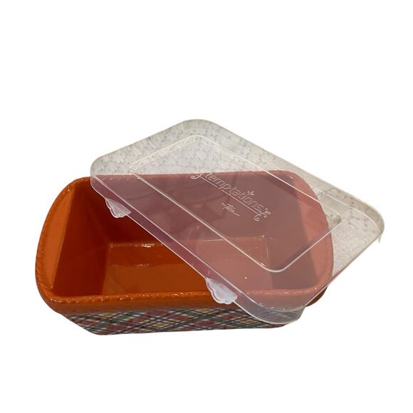 Temptations by Tara Mini Ceramic Loaf Pan w/ Lid 12oz Plaid Fall Bakeware NEW - Picture 6 of 10